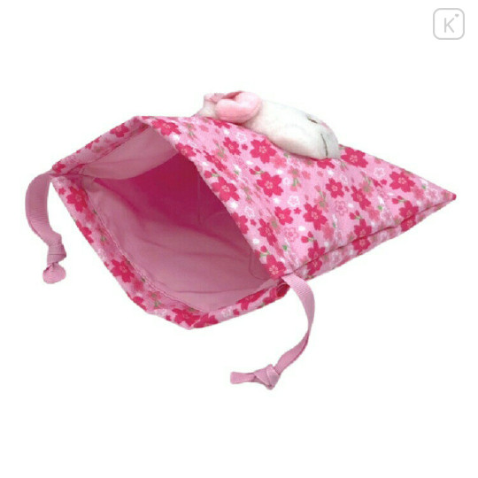 Japan Sanrio Plush Drawstring Pouch - Hello Kitty : Sakura Kimono Pink - 3