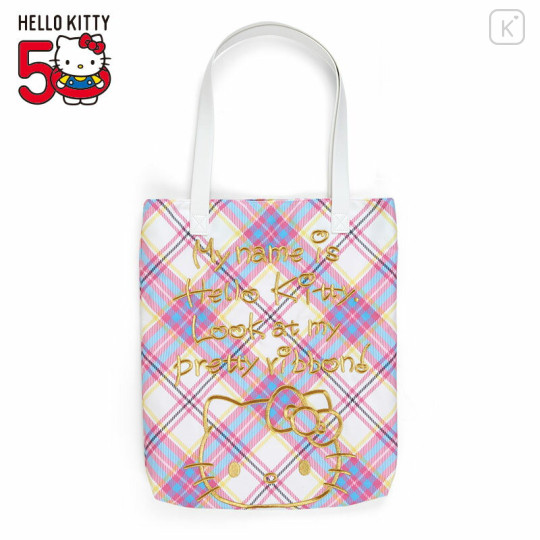 Japan Sanrio Original Tote Bag - Hello Kitty / Tartan 50th Anniversary - 1