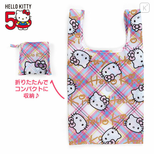 Japan Sanrio Original Eco Bag - Hello Kitty : Tartan 50th Anniversary - 1