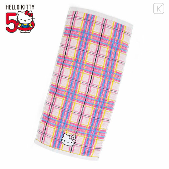 Japan Sanrio Original Face Towel - Hello Kitty / Tartan 50th Anniversary - 1