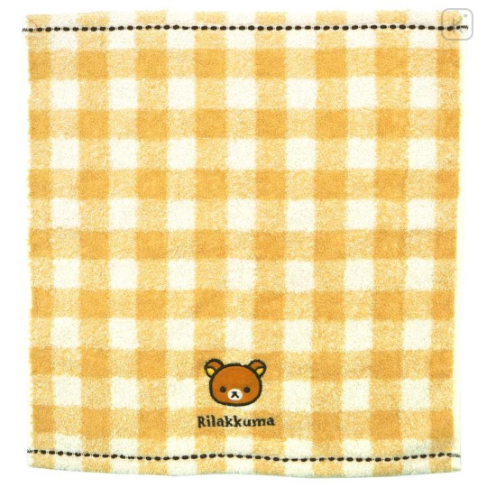 Japan San-X Jacquard Towel Handkerchief - Rilakkuma / Gingham / Orange Yellow - 1