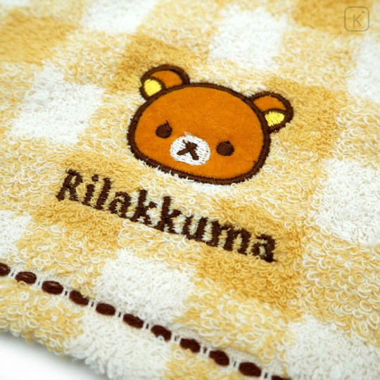 Japan San-X Jacquard Towel Handkerchief - Rilakkuma / Gingham / Orange Yellow - 2