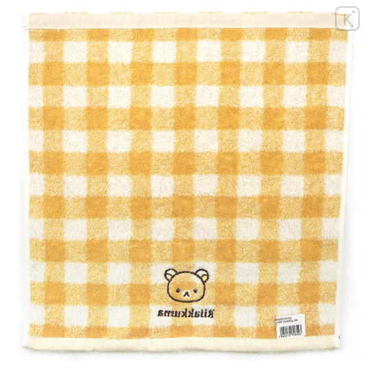 Japan San-X Jacquard Towel Handkerchief - Rilakkuma / Gingham / Orange Yellow - 3