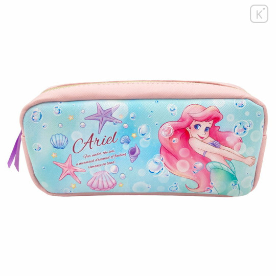 Japan Disney Pencil Case Pouch - Little Mermaid Ariel & Flounder : Pink Blue - 1