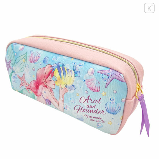 Japan Disney Pencil Case Pouch - Little Mermaid Ariel & Flounder : Pink Blue - 2