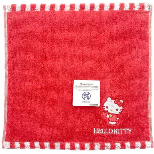 Japan Sanrio Jacquard Embroidered Towel Handkerchief - Hello Kitty / Red - 1