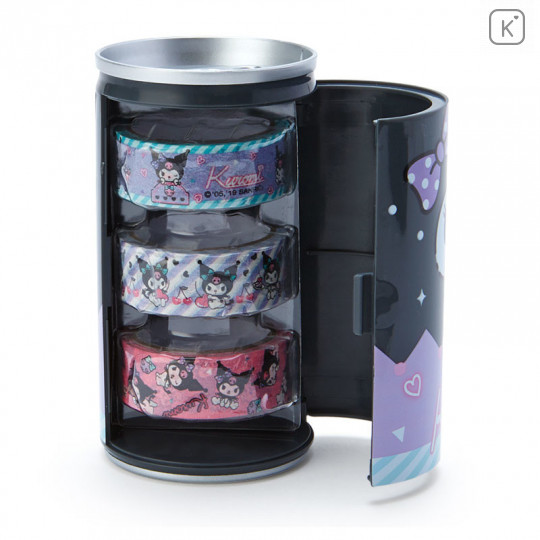 Japan Sanrio Washi Masking Tape 3 Rolls Set Can - Kuromi - 3