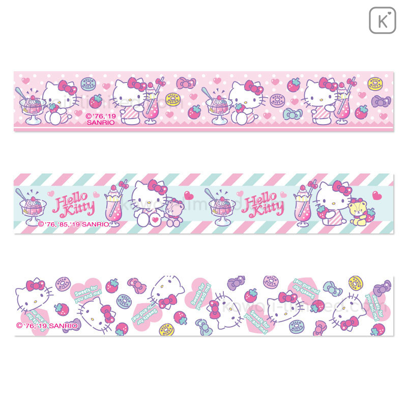 Japan Sanrio Washi Masking Tape 3 Rolls Set Can - Hello Kitty