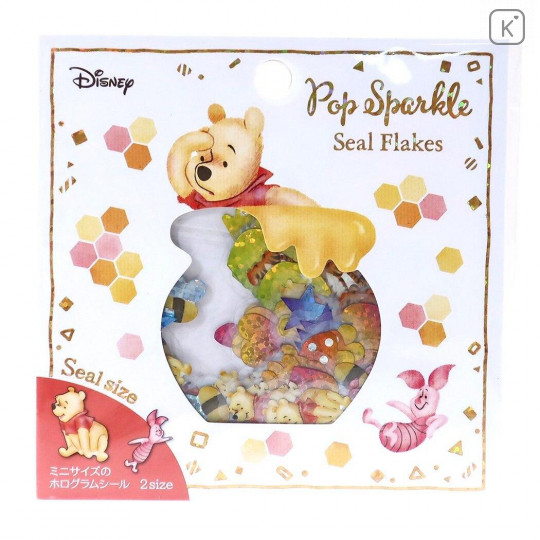 Japan Disney Pop Sparkle Seal Flakes Sticker - Winnie The Pooh - 1