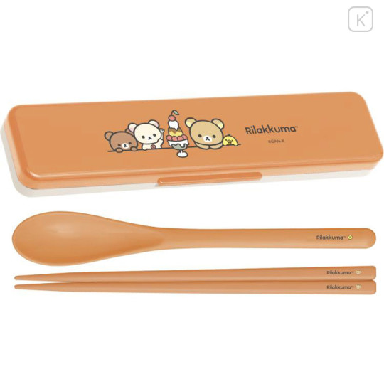 Japan San-X Chopsticks 18cm & Spoon with Case - Basic Rilakkuma Home Cafe - 1
