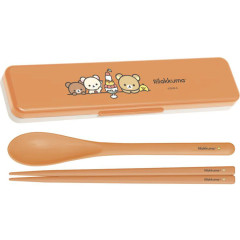 Japan San-X Chopsticks 18cm & Spoon with Case - Basic Rilakkuma Home Cafe