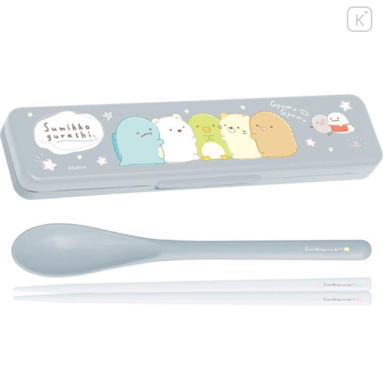 Japan San-X Chopsticks 18cm & Spoon with Case - Sumikko Gurashi / Squeeze - 1