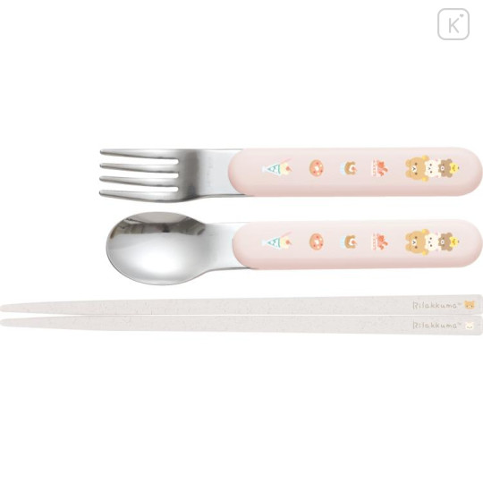 Japan San-X Chopsticks 16.5cm & Spoon & Fork with Case - Rilakkuma / Sweets - 2