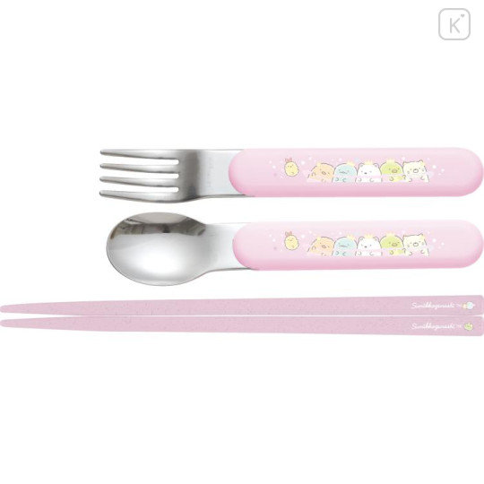 Japan San-X Chopsticks 16.5cm & Spoon & Fork with Case - Sumikko Gurashi / Star Rainbow - 2