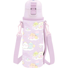 Japan San-X Stainless Steel Bottle With Pouch Shoulder Strap - Sumikko Gurashi : Star Rainbow