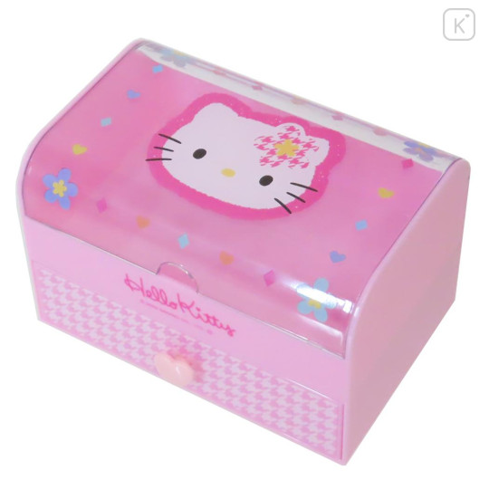 Japan Sanrio Cosmetic Storage Box - Hello Kitty / Houndstooth - 1