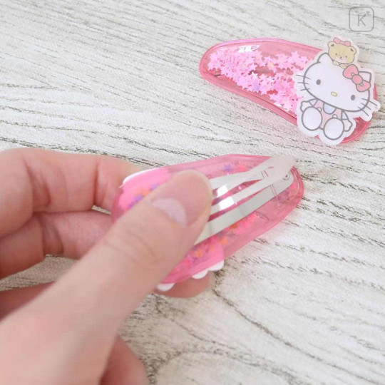 Japan Sanrio Hair Clip 2pcs Set - Hello Kitty / Glitter Stars - 2