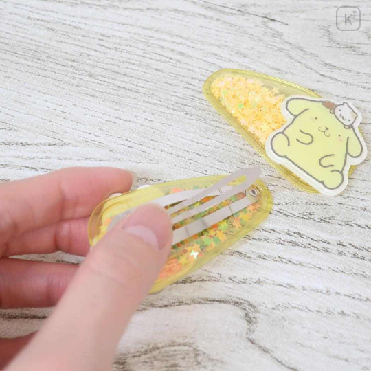 Japan Sanrio Hair Clip 2pcs Set - Pompompurin : Glitter Stars - 2