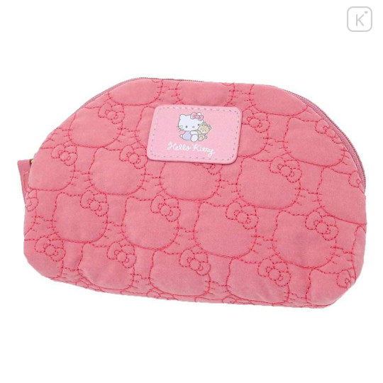 Japan Sanrio Round Pouch - Hello Kitty / Pink Embroidered - 1