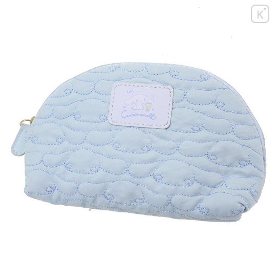 Japan Sanrio Round Pouch - Cinnamoroll / Blue Embroidered - 1