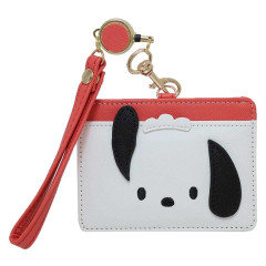 Japan Sanrio Pass Case Card Holder with Reel - Pochacco / Face