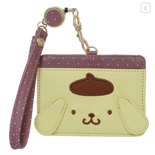 Japan Sanrio Pass Case Card Holder with Reel - Pompompurin / Face - 1