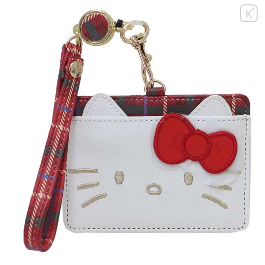 Japan Sanrio Pass Case Card Holder with Reel - Hello Kitty / Face - 1
