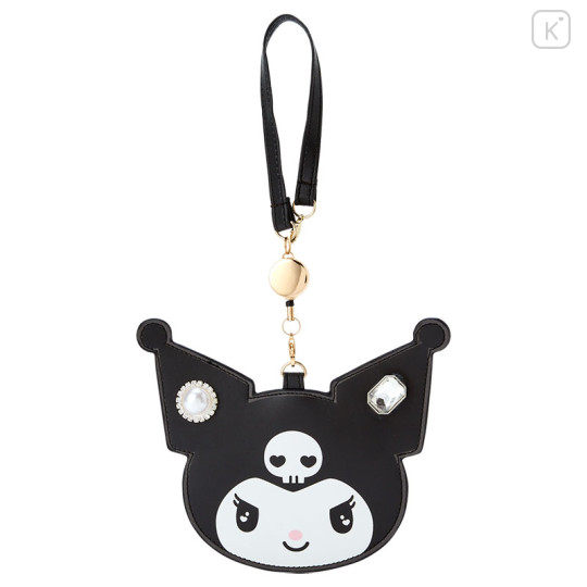 Japan Sanrio Pass Case with Reel - Kuromi / French Girly - 1