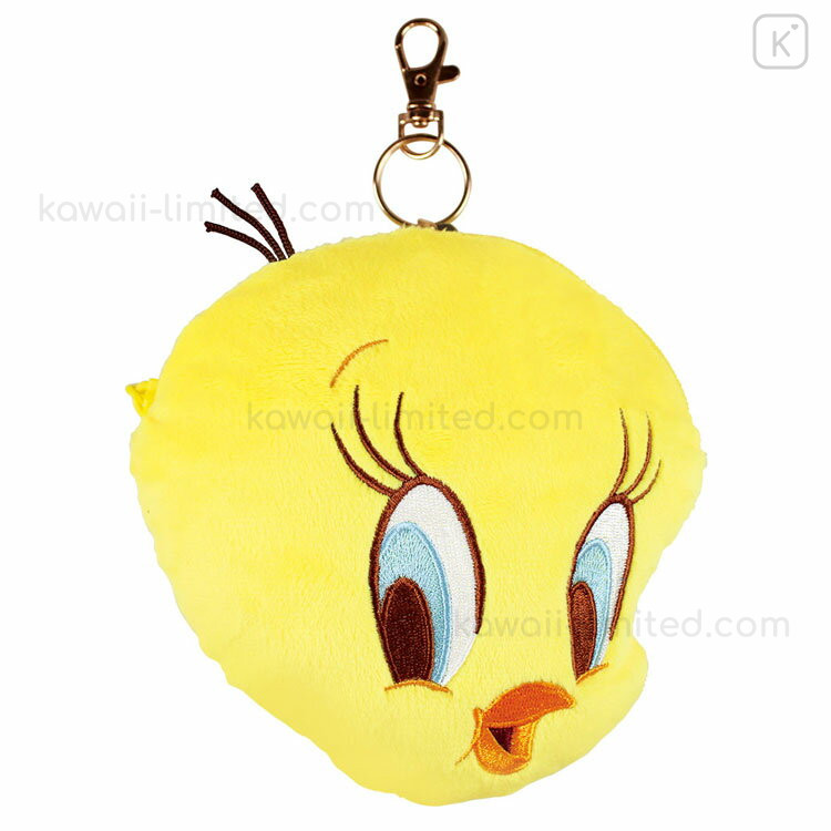 Japan Looney Tunes Plush Face Pass Case & Mini Pouch - Tweety