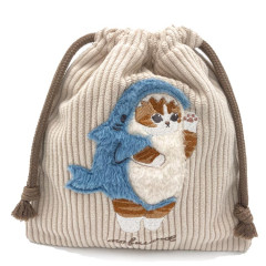 Japan Mofusand Fluffy Embroidered Drawstring Bag - Cat / Shark
