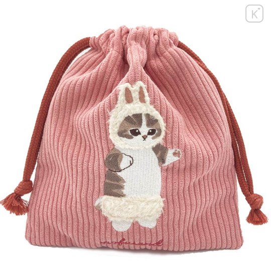 Japan Mofusand Fluffy Embroidered Drawstring Bag - Cat / Rabbit - 1