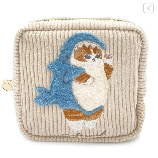 Japan Mofusand Fluffy Embroidered Cosmetic Pouch - Cat / Shark - 1