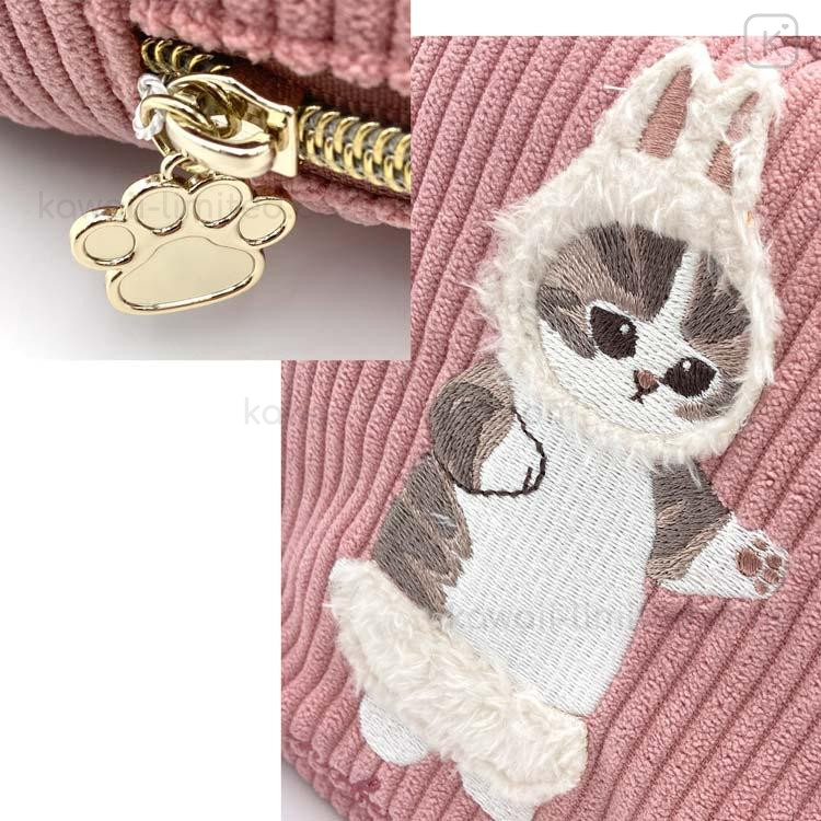Japan Mofusand Fluffy Embroidered Cosmetic Pouch - Cat / Rabbit