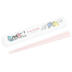 Japan Sanrio 19.5cm Chopsticks with Case - Characters / White & Pink
