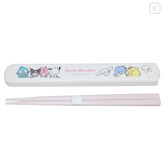 Japan Sanrio 19.5cm Chopsticks with Case - Characters / White & Pink - 2