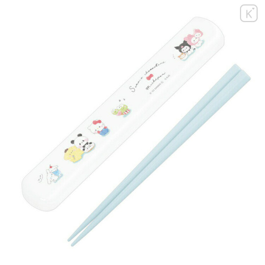 Japan Sanrio × Mochimochi Panda 19.5cm Chopsticks with Case - Characters / White & Blue - 1