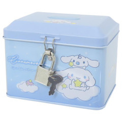 Japan Sanrio Can Piggy Bank with Lock Case - Cinnamoroll & Milk / Blue Sky
