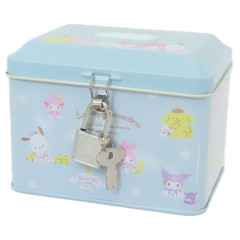 Japan Sanrio Can Piggy Bank with Lock Case - Characters / Light Blue Daisy