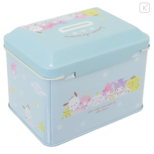 Japan Sanrio Can Piggy Bank with Lock Case - Characters / Light Blue Daisy - 2