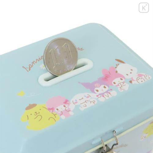 Japan Sanrio Can Piggy Bank with Lock Case - Characters / Light Blue Daisy - 4