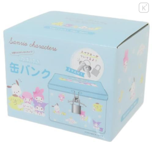 Japan Sanrio Can Piggy Bank with Lock Case - Characters / Light Blue Daisy - 6