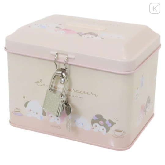 Japan Sanrio Can Piggy Bank with Lock Case - Characters / Light Pink - 1