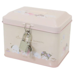 Japan Sanrio Can Piggy Bank with Lock Case - Characters / Light Pink