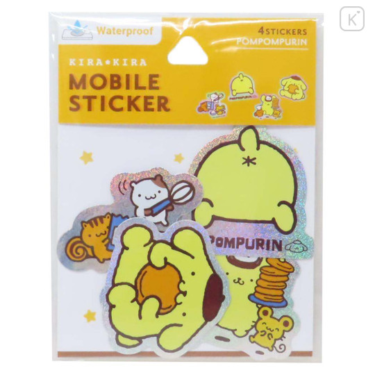 Japan Sanrio Vinyl Deco Glitter Sticker Set - Pompompurin / Laptop Tablet - 1