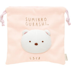 Japan San-X 3D Fluffy Face Drawstring Bag - Sumikko Gurashi / Shirokuma