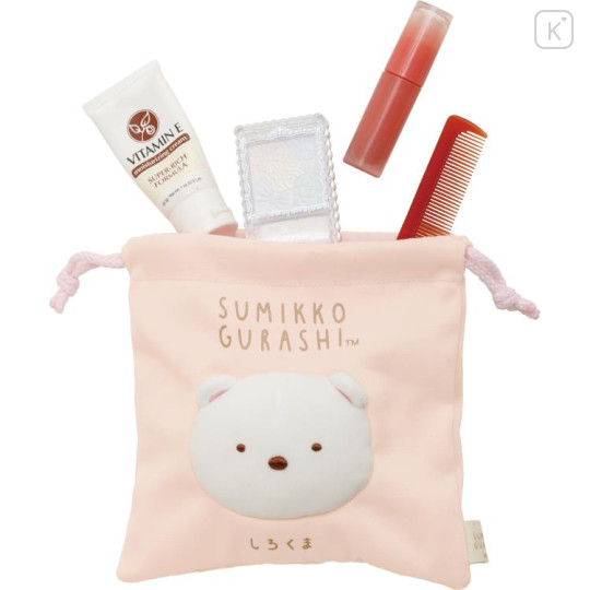 Japan San-X 3D Fluffy Face Drawstring Bag - Sumikko Gurashi / Shirokuma - 3