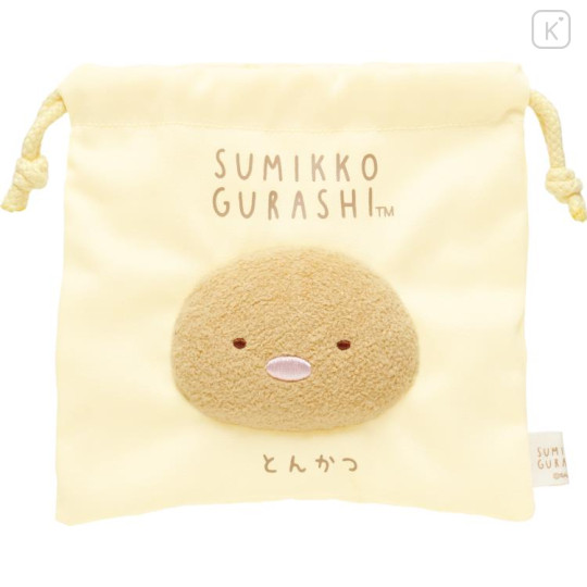 Japan San-X 3D Fluffy Face Drawstring Bag - Sumikko Gurashi / Tonkatsu - 1