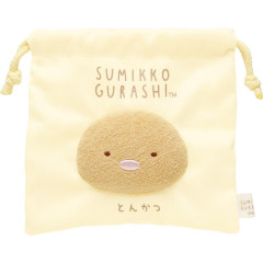 Japan San-X 3D Fluffy Face Drawstring Bag - Sumikko Gurashi / Tonkatsu