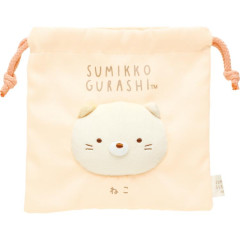 Japan San-X 3D Fluffy Face Drawstring Bag - Sumikko Gurashi / Neko