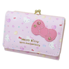 Japan Sanrio Trifold Wallet - Hello Kitty / Light Pink & Gold / 50th Anniversary